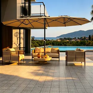 13FT Large Double-Sided Rectangle Market Umbrella, Outdoor Patio Umbrella with Crank Handle & 12 Durable Ribs, Fade Resistant Canopy for Pool, Lawn, Garden, Backyard, No Base Included