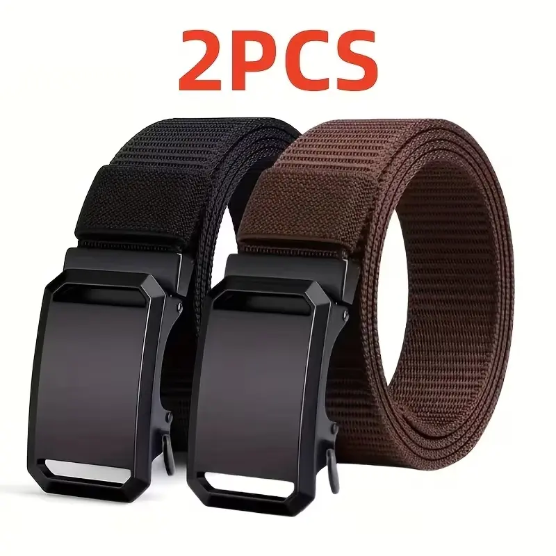 2pcs Men's Nylon Automatic Buckle Belt, Casual Nylon Pants Belt