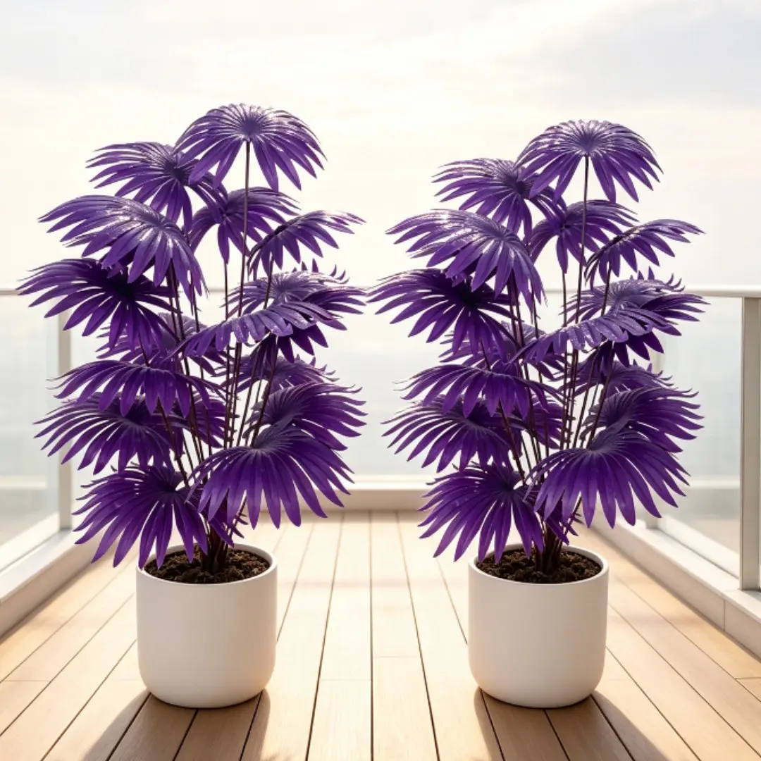 2-Pack Purple Palm FrondsLarge High-Quality Tropical Artificial Palm Plants, Artificial Fan Palm Tree Low Maintenance Decorative Fake Greenery for Home Office, Durable Year-Round Indoor Outdoor Use, Fake Plant Decoration, Faux Greenery Plants