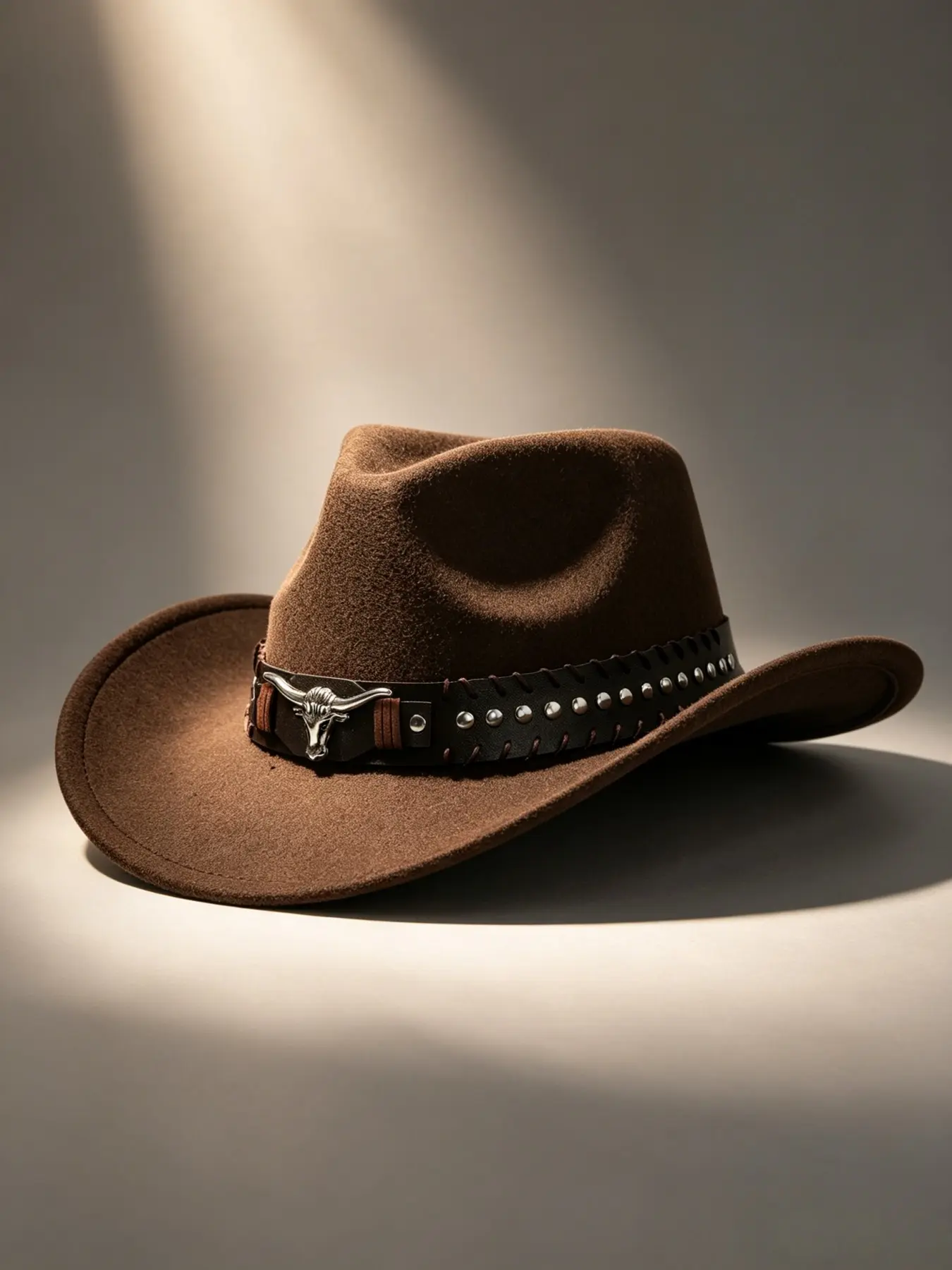 Wool Western Cowboy Hat, Cowgirl Hat, Long Horn Bull Head Rivet Stitch Trim, American Vintage Country Concert Wide Brim Hat, Boho Style
