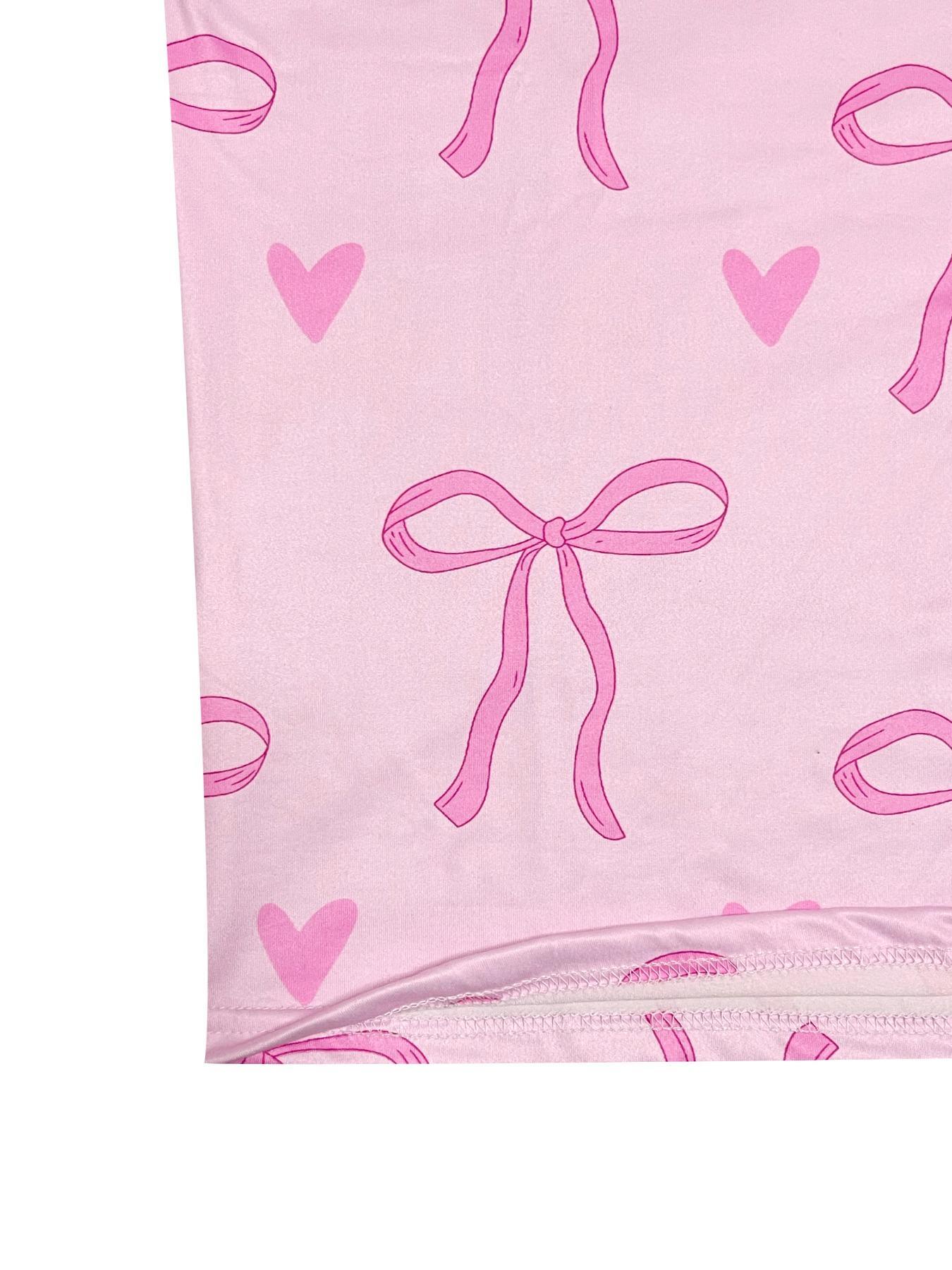 Women's Bow Print Tee & Pants Pyjama Two-piece Set, Casual Comfy Round Neck Short Sleeve T-shirt & Trousers Pj Set, Ladies Sleepwear for All Seasons, Loungewear, Pajamas, Nightwear Lounge Set