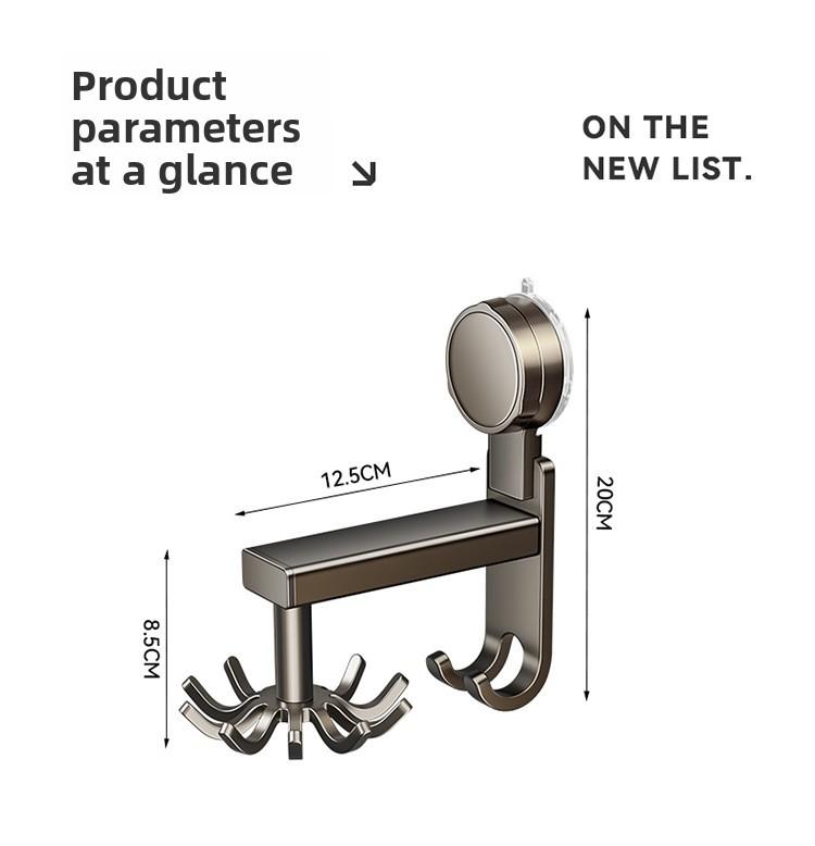 Aluminum Material Powerful Suction Cup Kitchen Rotating Hook Storage Rack No-Nail Wall-Mounted for Spatulas Spoons and Utensils Organiser Installation