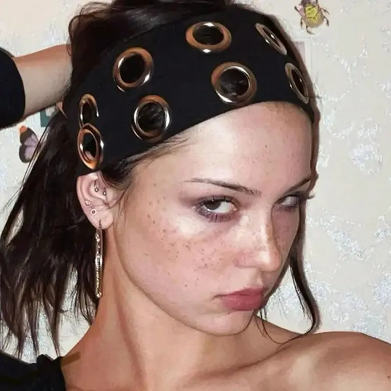 Punk Girl Hollow Out Elastic Hairband, Round, Stylish Women's Headwear, Perfect for Casual Wear & Daily Use, Trendy Accessory for All Seasons, Elastic Fashion Headbands, Stretchy Headbands
