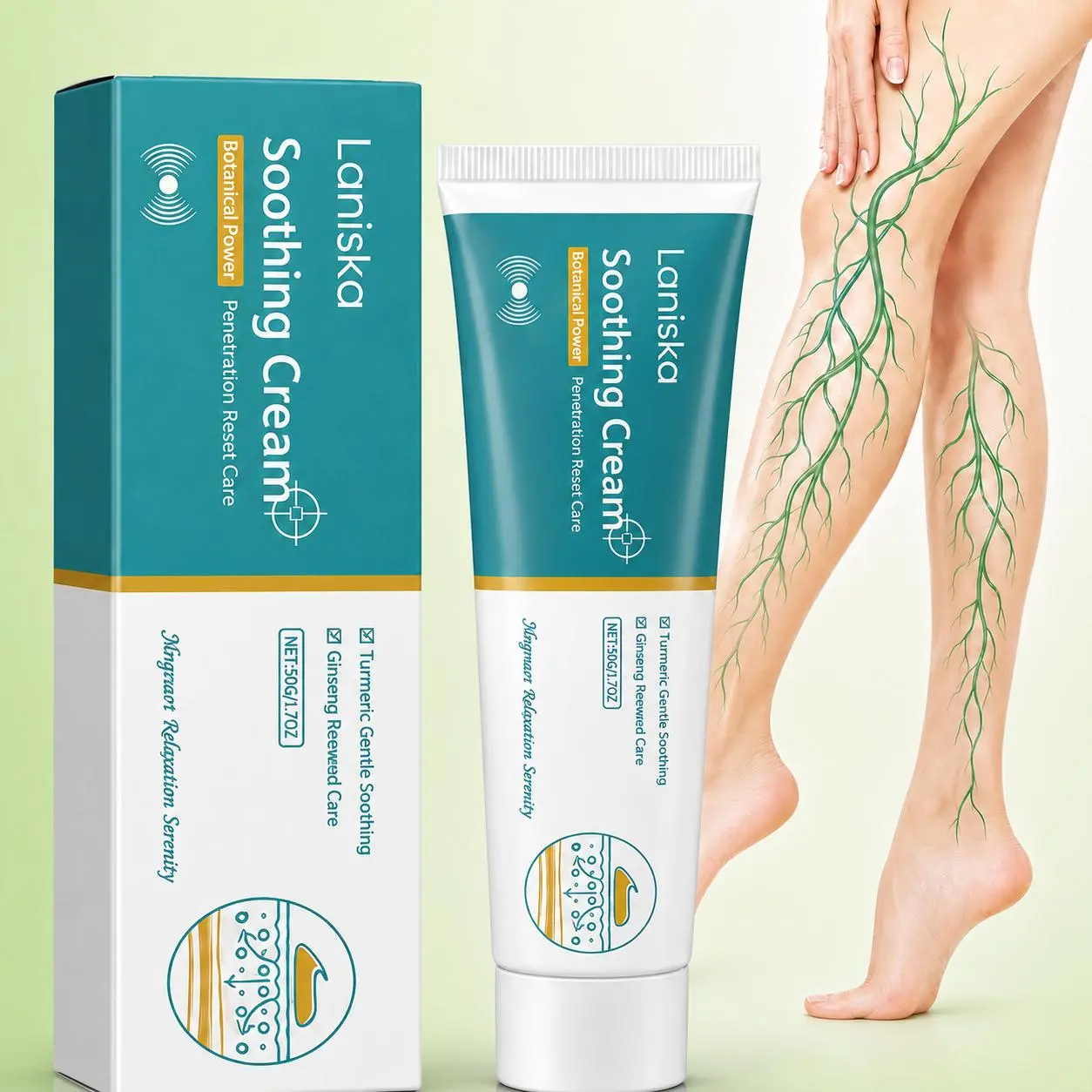 Soothing Turmeric Blend Body Massage Cream with Asian Ginseng & Mugwort, 30g, for All Skin, Full-Body Use, Repair Soreness, Swelling Reduction, Shoulder Stiffness Relief, Ideal for Drivers