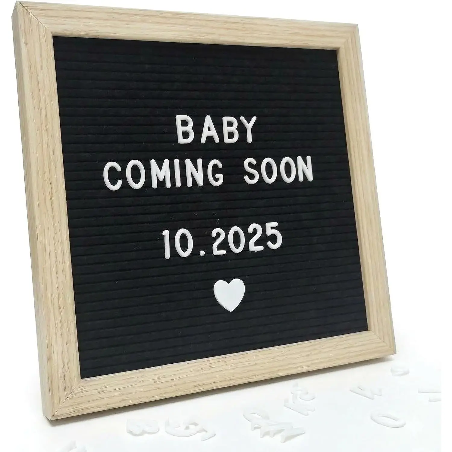 Blak Felt Letter Board 10x10in,  Announement Sign, 336 Letter Kit | Pregnany milestone display with wooden frame, wall mount or stand for  photos and  moments