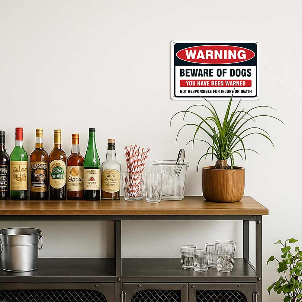 Warning Beware Of Dogs Metal Sign 12x8 In Aluminum, Vintage Dog Warning Tin Sign for Home, Yard, Fence Decor, Retro Beware Of Dogs Wall Art for Dog Owner, 12x8 Inch Aluminum Plaque