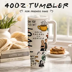 1 Pc 40oz Friends Fans Insulated Tumbler With Handle, Double Wall Vacuum Stainless Steel Travel Mug, Keeps Cold 24H Hot 12H, Leakproof Cup for Coffee, Office, Daily Use, Sitcom Inspired Gift for Friends, Women, Men, Birthdays, Holidays