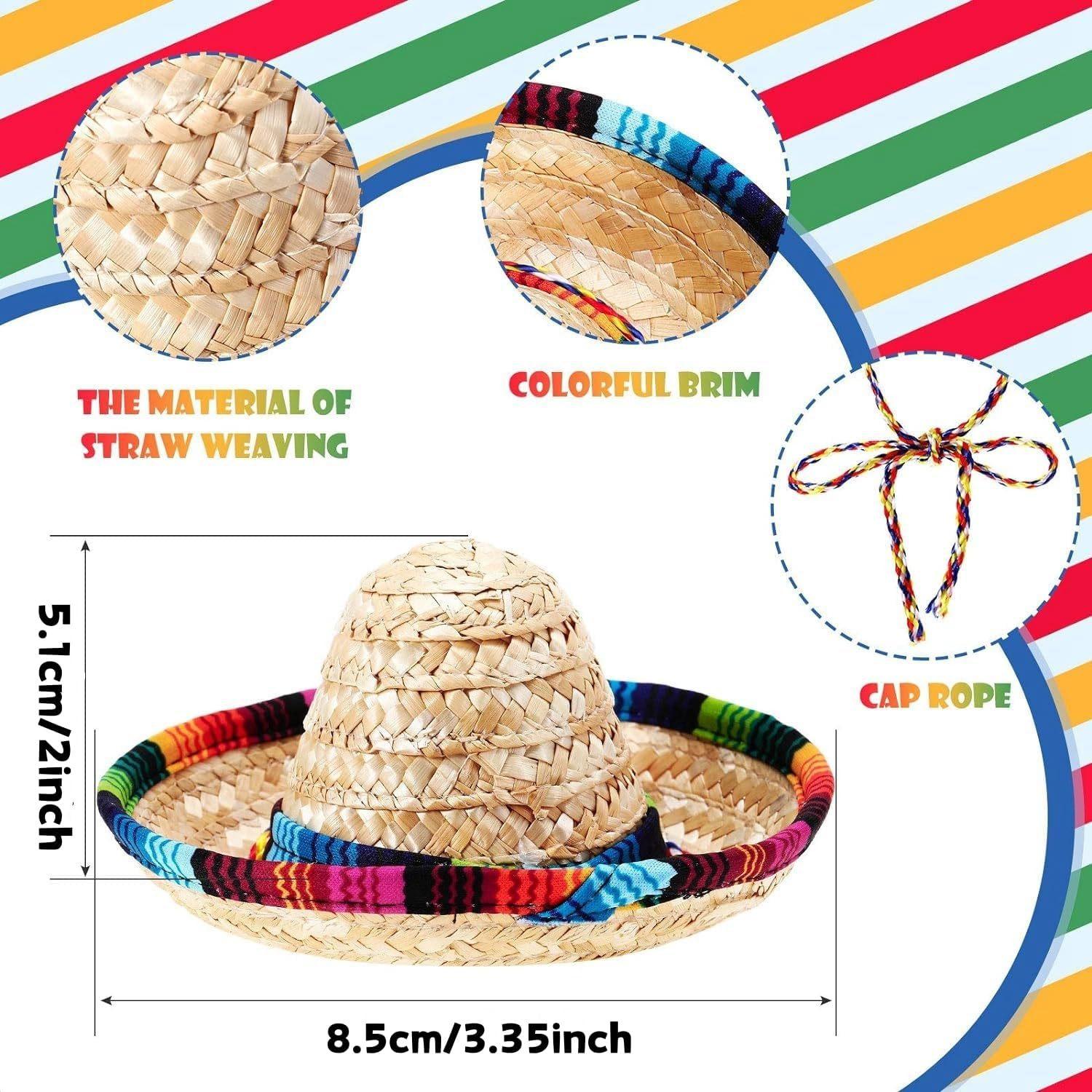 Mexican colorful rope pet hats for lizards, cats, and dogs, summer straw hats, Cinco de Mayo holiday costumes