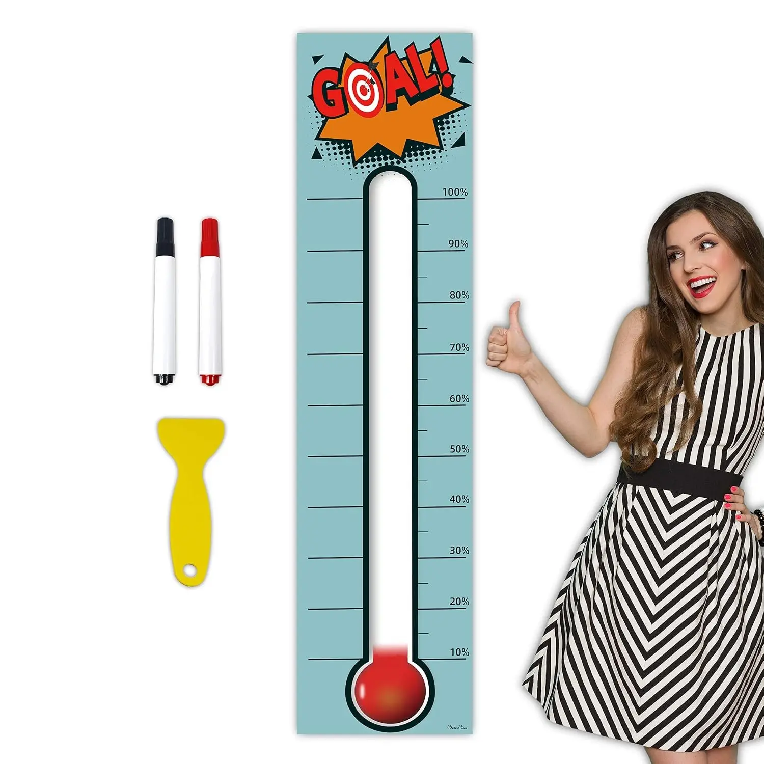 Thermometer Chart Goal Tracker - 48"x12" Adhesive Dry Erase Fundraising Thermometer Sticker