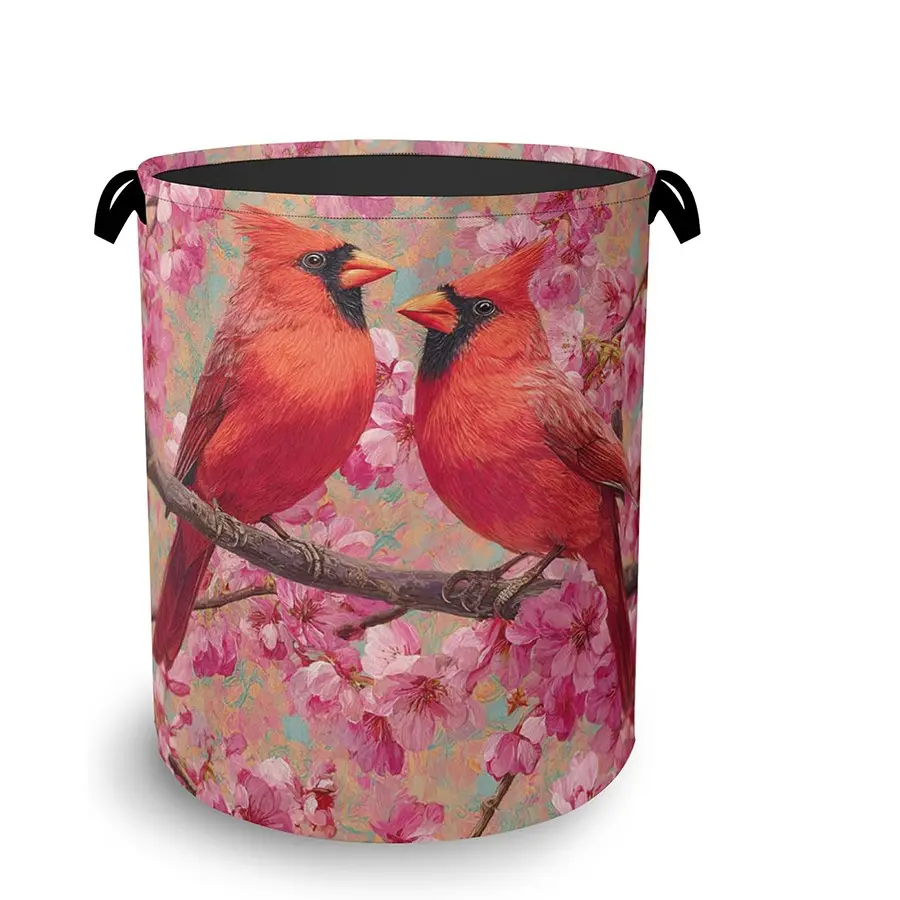 1PC, Red Cardinal Laundry Hamper,Cherry Blossoms Dirty Clothes Laundry Basket with Handles Storage Basket for College Dorms Bathroom Bedroom