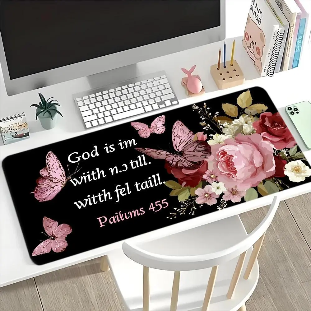 Christian Floral Butterfly Bible Verse Single Print Mouse Pad - Anti-Slipping Rubber Blend Thick Base Office Accessory for Desk, Laptops/PCs, Gaming Use, Desktop Accessory, Multipurpose Mousepad