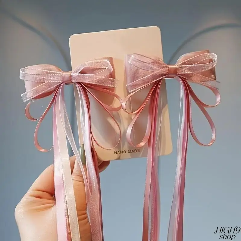 Retro Elegant Bow-Knot Tassel Hair Barrettes for Ladies, Handmade Woven Ribbon Hair Clips Available in Blue or Pink, Fashion Hair Accessory for Daily Outfits & Birthday Parties