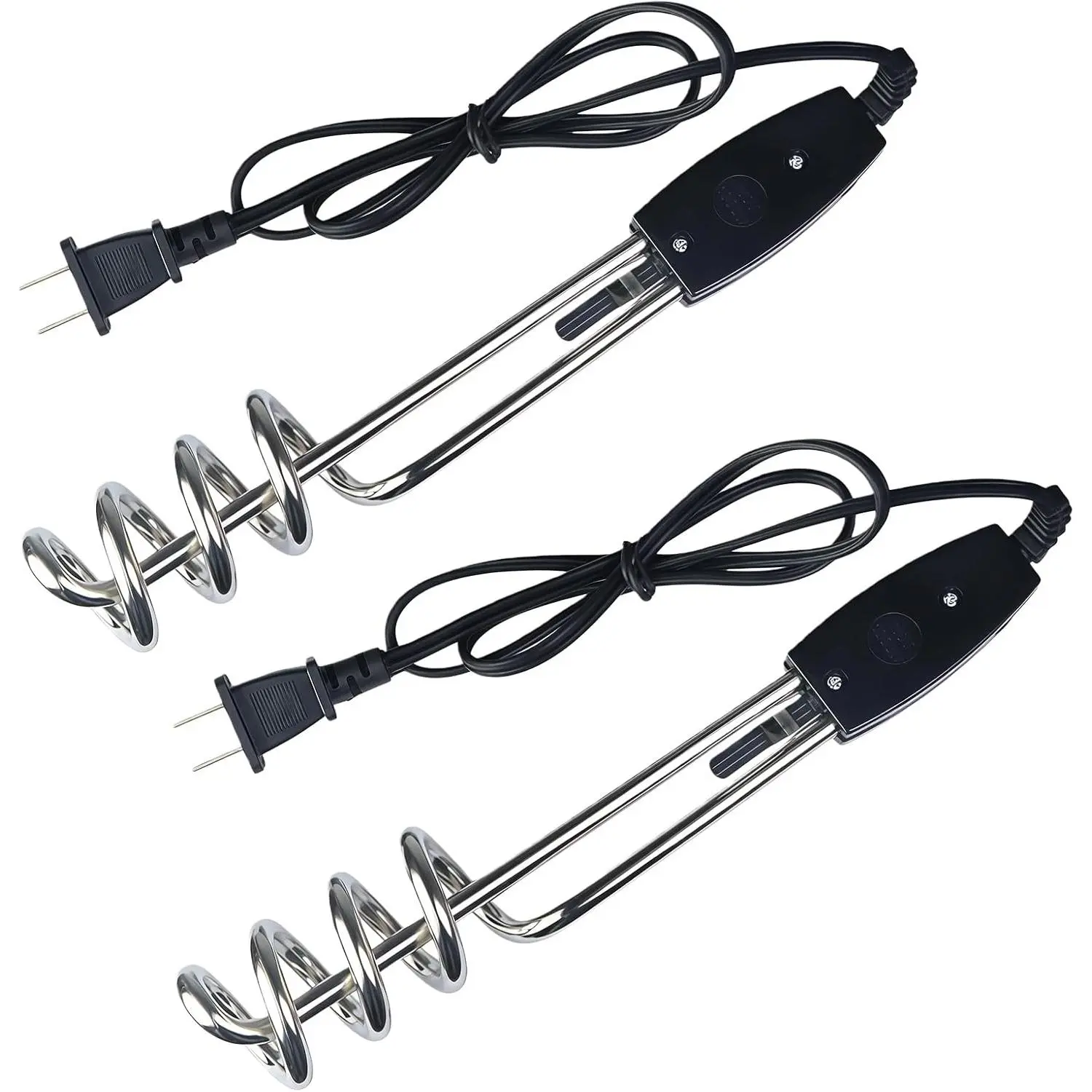 2-Pack Metal Immersion Water Heater - 110V 1000W 10-Inch Submersible Heating Coil for Buckets, Hot Tubs, Outdoor Camping