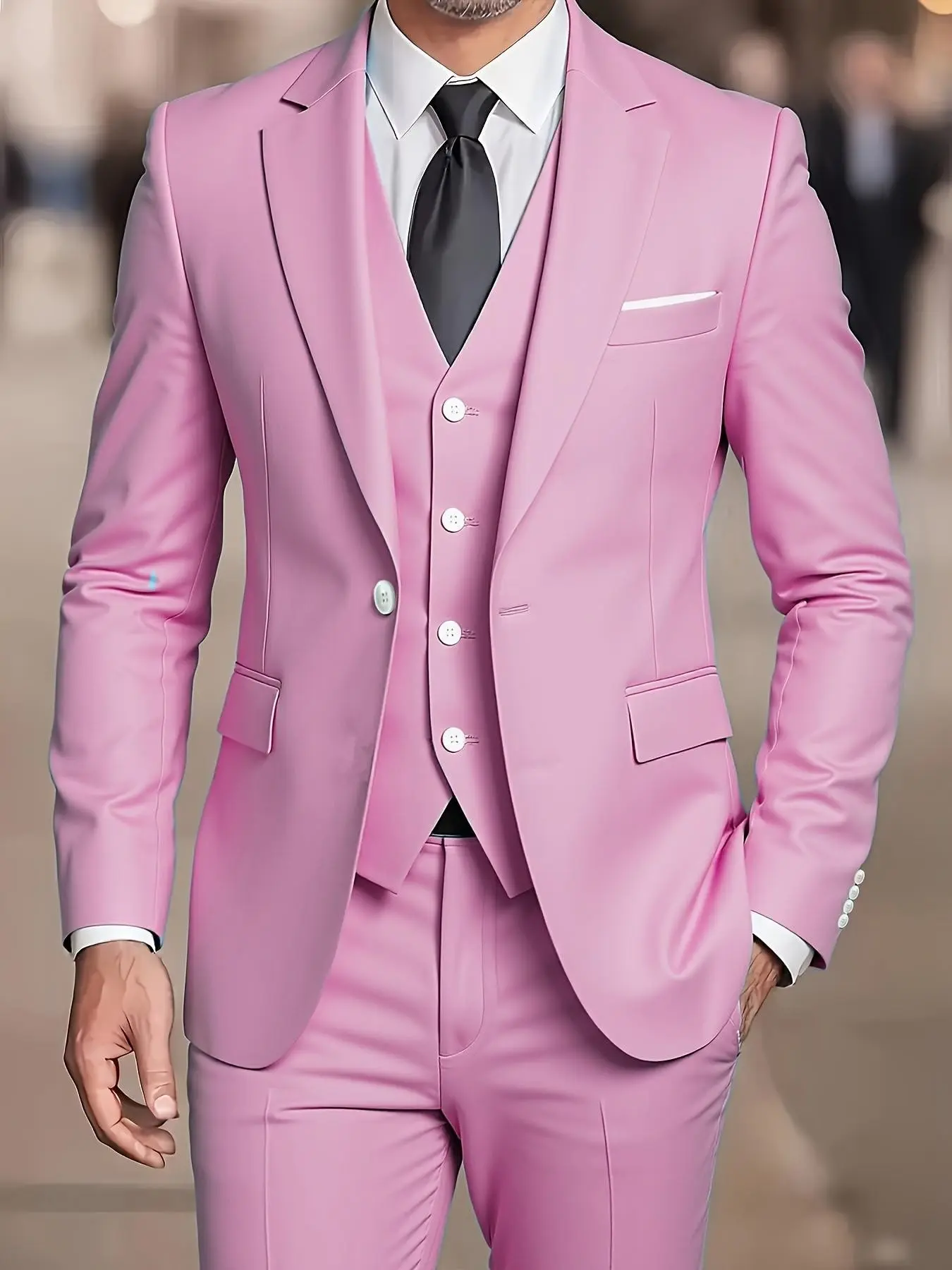 2026 Fashion New Men's Casual Business Suit Three-Piece Set, Wedding Groomsmen Evening Dress, Workwear Jacket Pants Ensemble