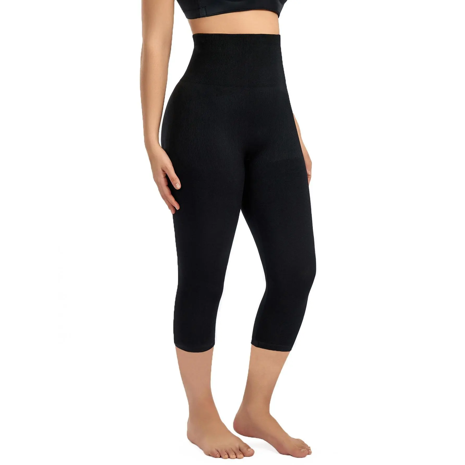 MUEE Women's tight-fitting high elastic,hip lifting seven-minute body shaping bottoms,High Waist Compression Pantyhose Solid Tummy Control Leggings