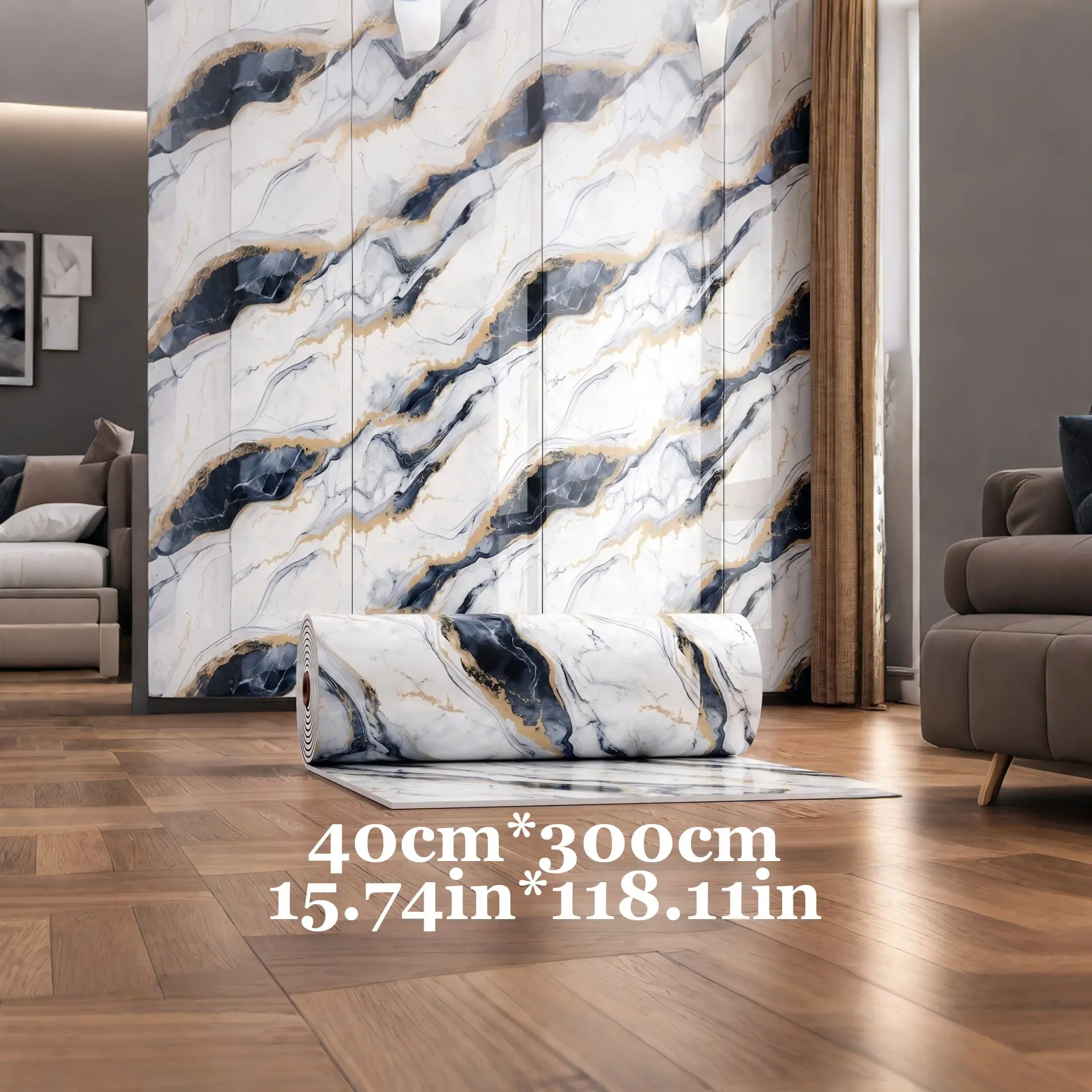 Marble Style Self-Adhesive Wallpaper, 40cm*300cm, Fireproof and Moisture-Proof, Easy DIY, Enhances Kitchen and Bathroom Aesthetics