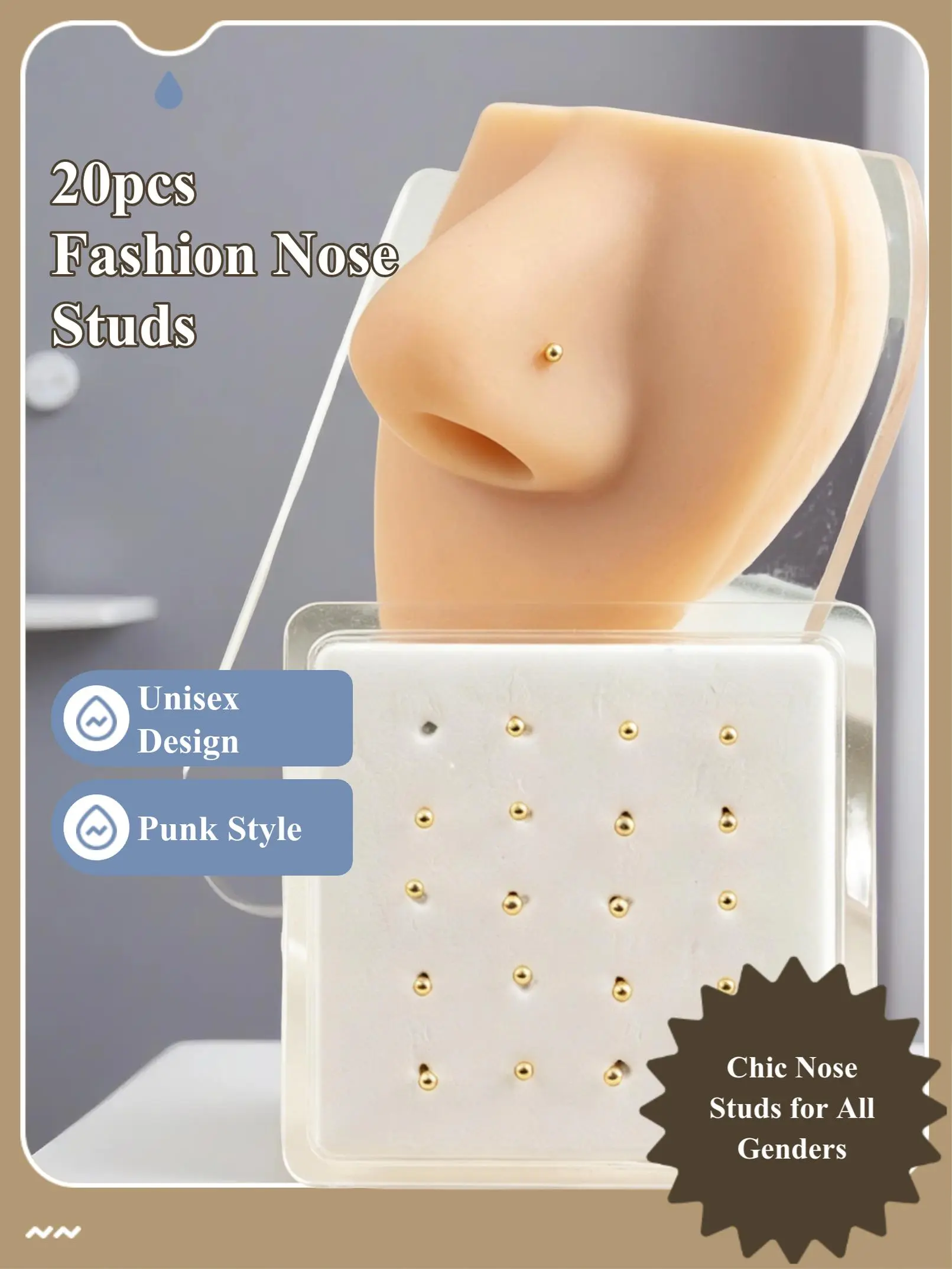 20pcs Nose Studs, Simple Fashion Style, Piercing Nose Rings Set for Men and Women, High-End Personalized Cool Nose Jewelry, Chic Body Jewelry