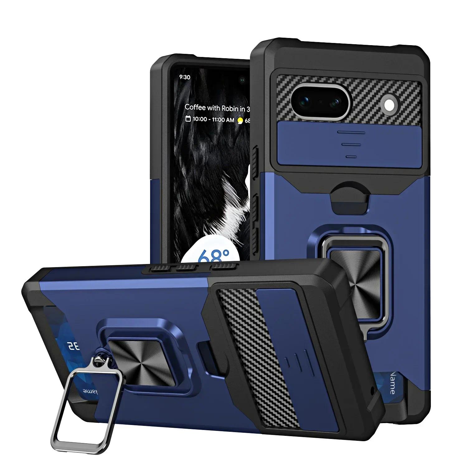 Case for Google Pixel 9A  9 Pro XL 8 7A 7 6 A Pro Slide Camera Card Holder Slot Wallet Protective With Ring Stand Cover