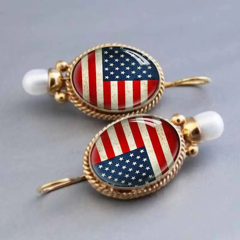 Vintage Distressed American Flag Earrings, Elegant Minimalist European Style Trendy All-Match Drop Ear Jewelry For Women