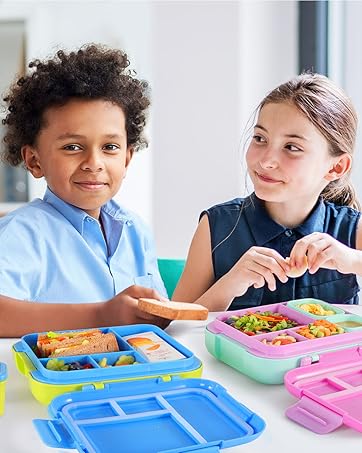 5-Pack Lunchable Container Set for Kids & Adults - Reusable Bento Snack Box Containers with 5-Compartment for Food Storage & Meal Prep, Wheat Straw, BPA-Free (Dark & Clear Lids)