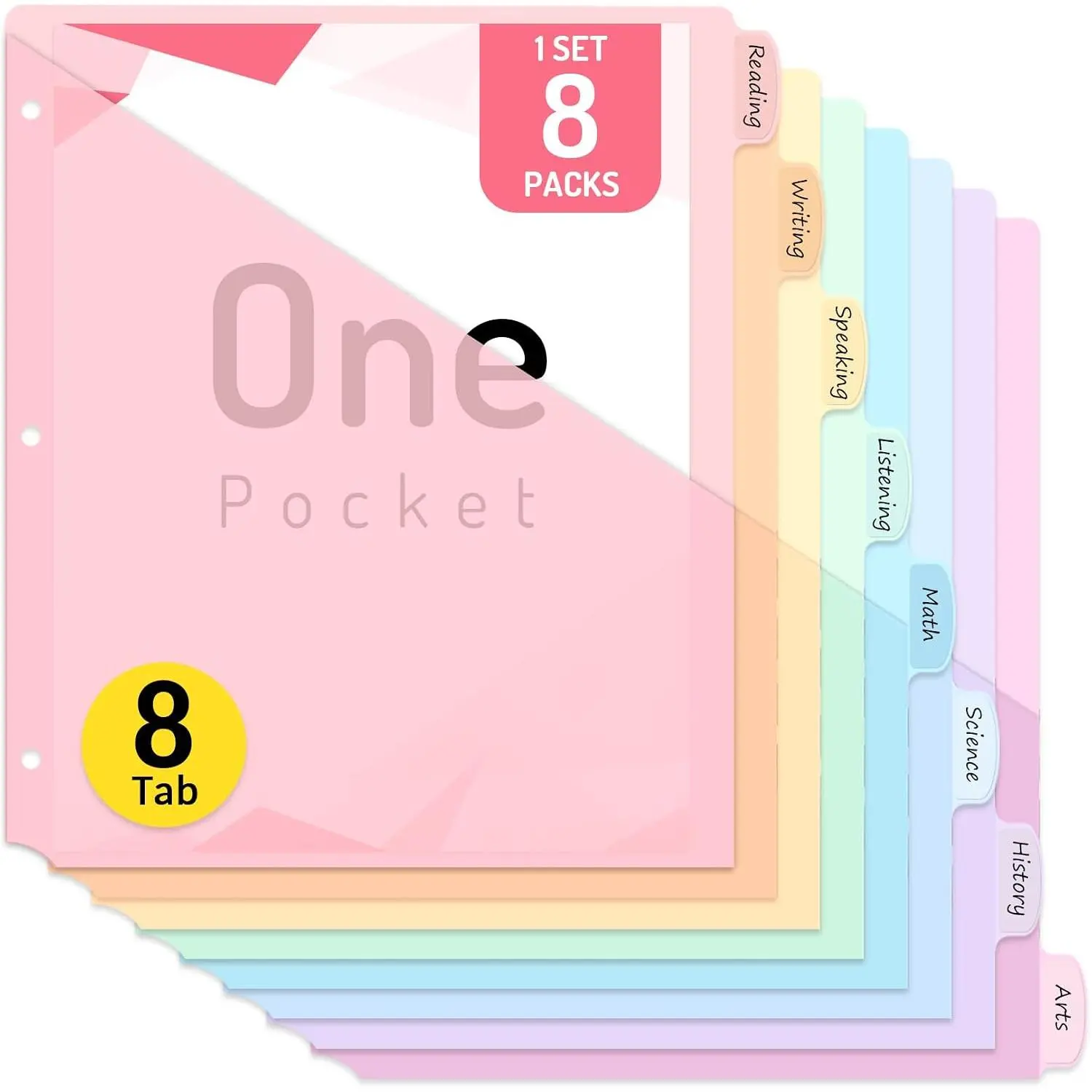 8 Count Dividers for 3 Ring Binder, 8 tabs Binder Dividers with Pocket for  Letter Size, Binder Dividers with Tabs for School Office and  Organization, Multicolor, 1 Set