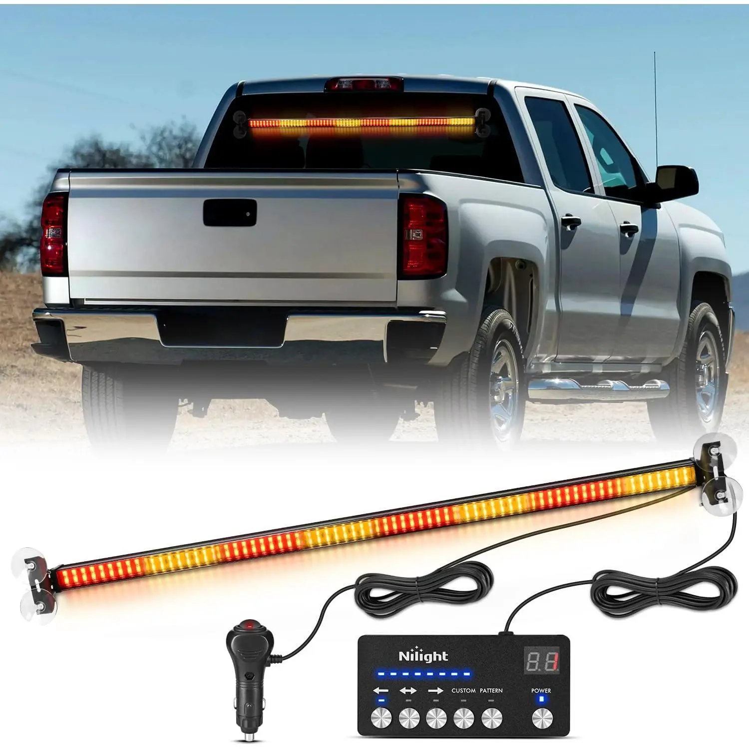 Nilight 144LED Traffic Advisor Strobe Light Bar Kit - Abs+PC & Aluminum Housing, Digital Panel Controller, Amber-Red Fog Penetration Lights, Interior Front/Rear Windshield Flasher for Plow Trucks, Construction Vehicles