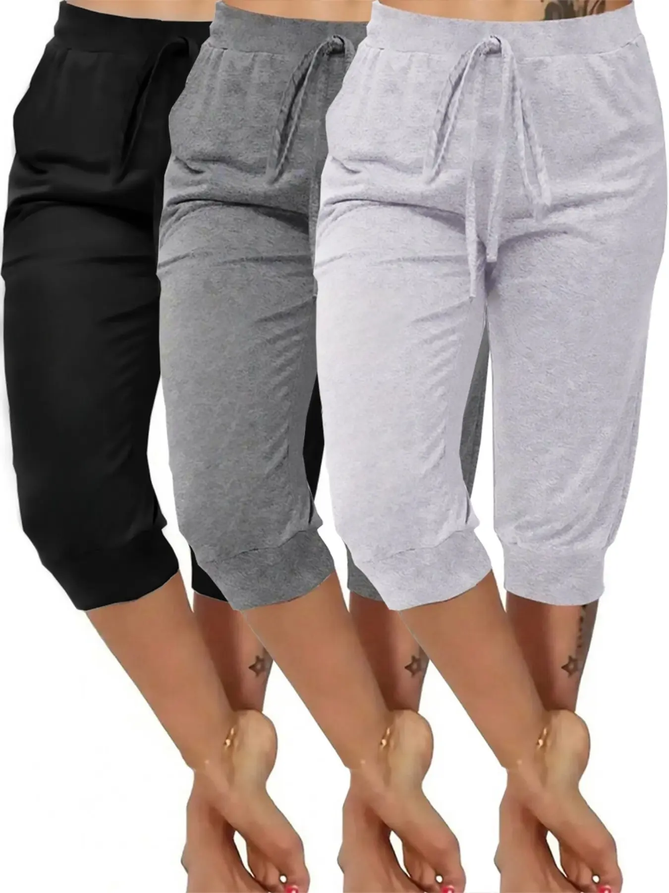 3-Pack Casual Capri Pants Set with Bow, Comfortable Wear-Home Lounge Pants, Stylish and Cozy Homewear, Perfect for Relaxing at Home