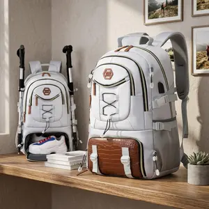 Large Capacity Travel Organiser Backpack, 17.3" Laptop Compartment, Shoe Compartment, Waterproof Outdoor Hiking Gym Bag for Men Organiser