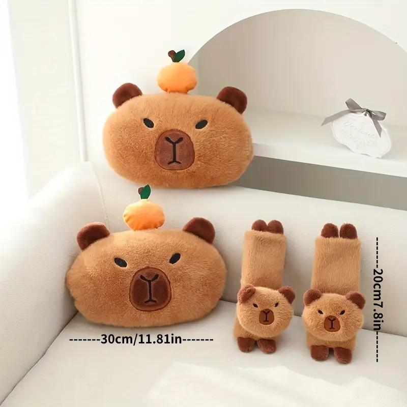 Capybara Design Car Seat Belt Protector, 2 Counts/set Cute Plush Car Seat Belt Cover & Pillow, Car Interior Decoration for Adults, Cute Car Accessories