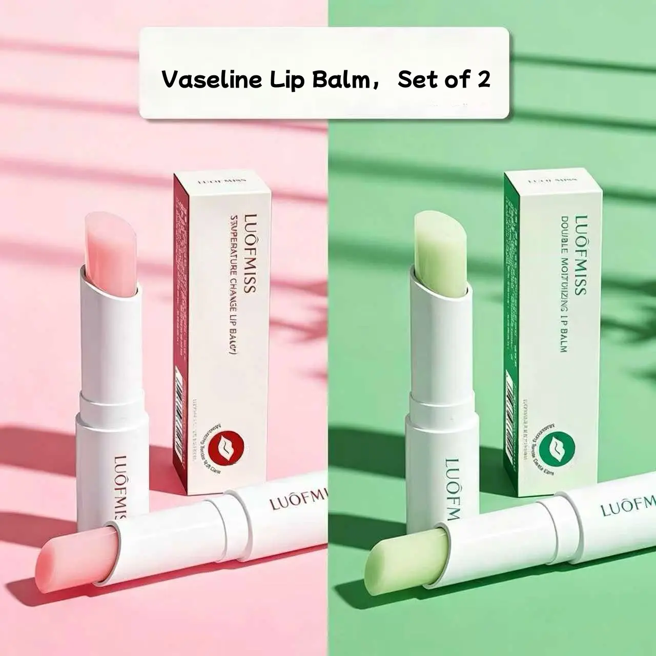 2-Pack Moisturizing Vaseline Lip Balm, Relieves Dry Cracked Lips, Reduces Lip Lines, Daily Lip Care, Long-Lasting Hydration