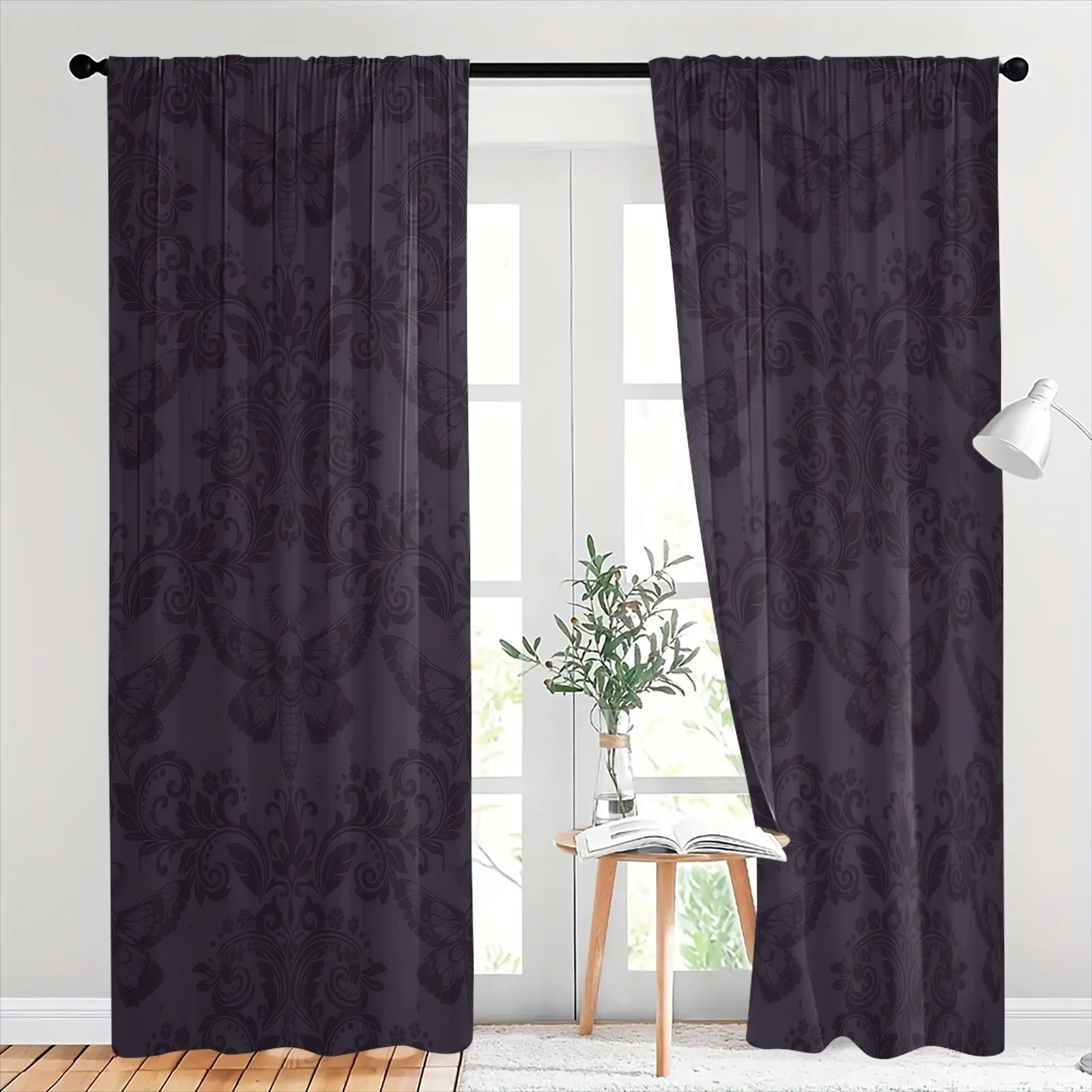 Paisley Pattern Brushed Semi-Blackout Curtains, Semi Shading Curtain, Set Of Two, Suitable For Bedrooms And Living Rooms, Available In Various Sizes