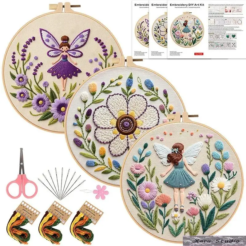 DIY Embroidery Kit for Beginners – Handheld Flower Bouquet Cross Stitch Craft Set, Cute Floral Hand Stitching Starter Kit with Full Stitch Threads & Hoop, Relaxing Needlework Art for Home Decor, DIY Hobby & Creative Gift Idea