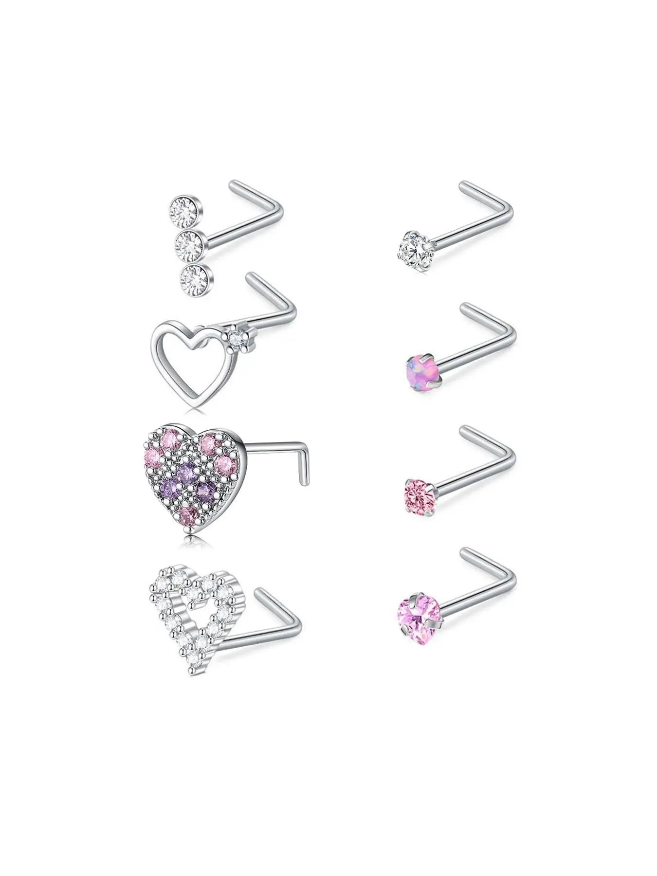 Cute Heart & Butterfly Decor Nose Stud, Stainless Steel Nose Stud Ring Set, L Shape Nose Piercing Kit, Spiral Nose Screw Stud Pack, Nose Piercing Jewelry, Body Jewellery, Piercings Jewelry