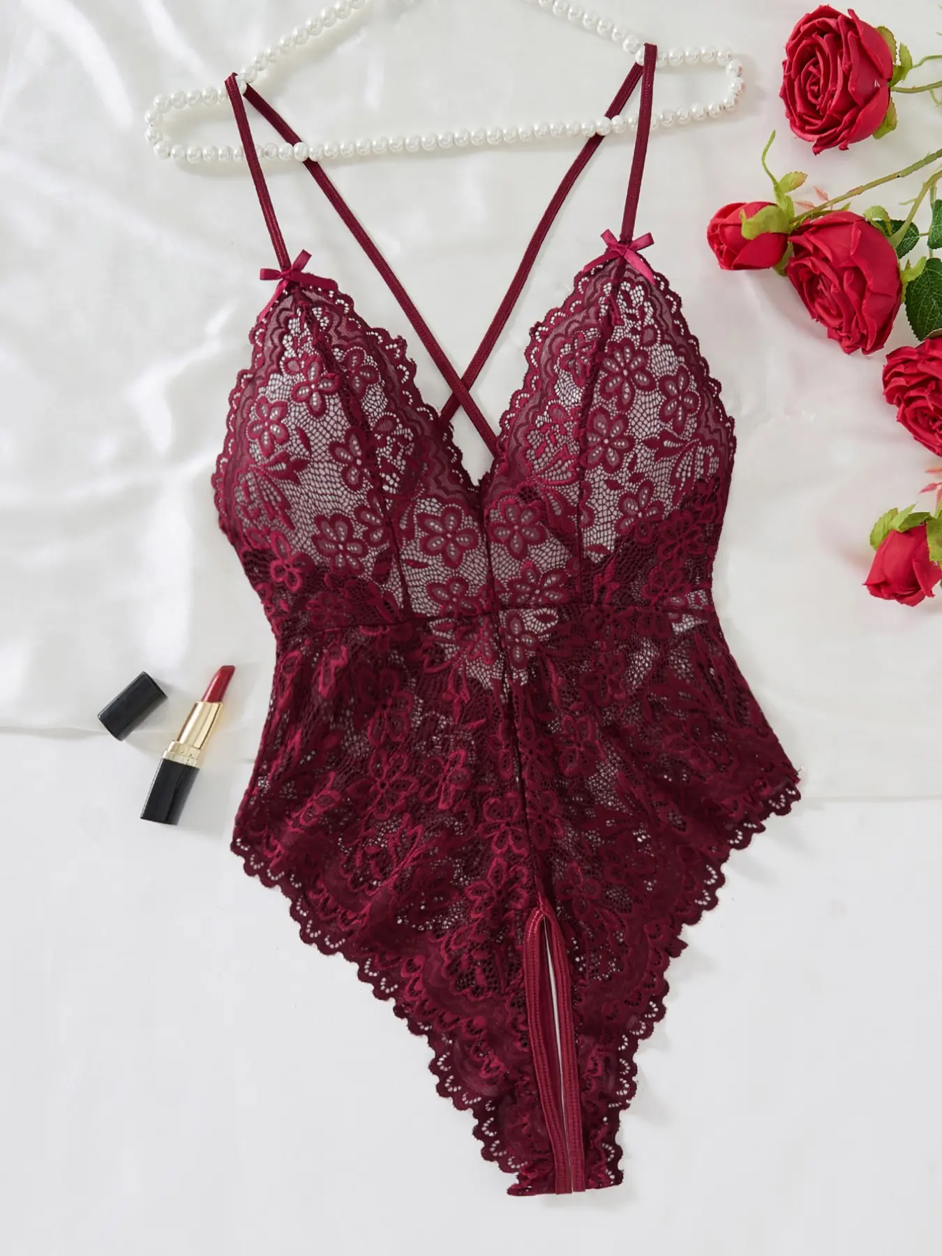 Burgundy Lace Bodysuit, Lingerie, Vintage Pure Desire Light Mature Body Shaper, Breathable Invisible Fit, Perfect for Dates and Home Wear
