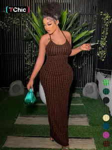 Women's Solid Criss Cross Backless Frill Trim Cami Dress, Bodycon Maxi Dress for Party Club Dating Wear, Dresses for Women, Summer Dresses