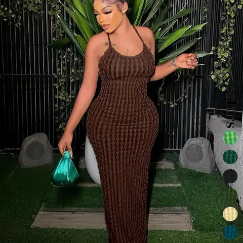 【Black Friday】Women's Solid Color Criss Cross Backless Spaghetti Strap Cami Dress, Frill Trim Bodycon Dress for Parties, Clubs and Dates, Maxi Dresses for Women