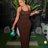 【Black Friday】Women's Solid Color Criss Cross Backless Spaghetti Strap Cami Dress, Frill Trim Bodycon Dress for Parties, Clubs and Dates, Maxi Dresses for Women