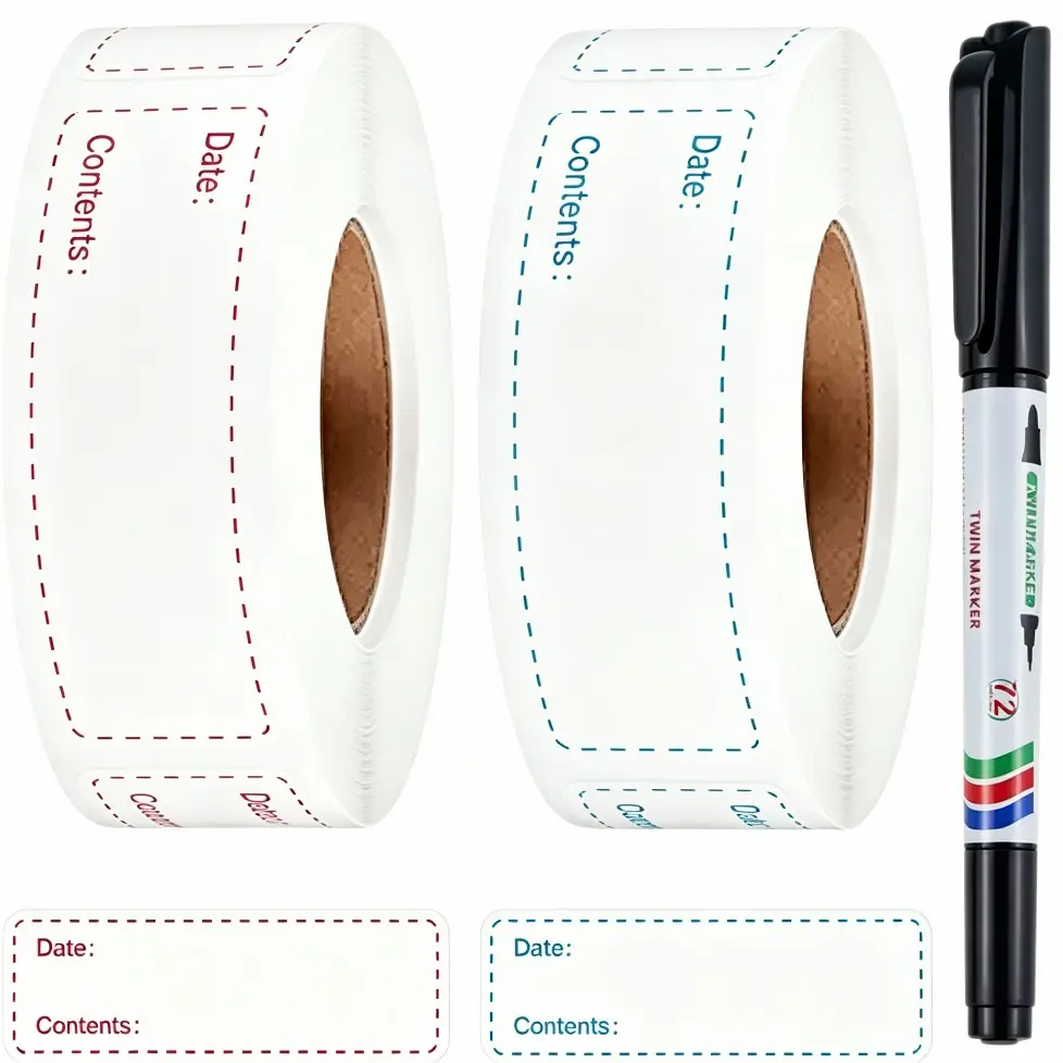2 Rolls 600 Pieces Removable Freezer Labels, 1 x 3 Inch Food Labels Stickers for Refrigerator and Freezer Food Labeling, Dating Containers, Bags and Jars