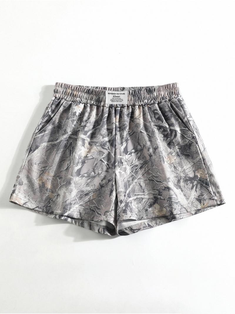 Vintage Street Withered Branch Camo Print Loose-Fit Gym Shorts, Casual All-Season Wear, Moderate Fabric Thickness, Kint Style, Athletic Shorts Vintage Street Withered Branch Camo Print Loose-Fit Gym Shorts, Casual All-Season Wear, Moderate Fabric Thickness, Kint Style, Athletic Shorts