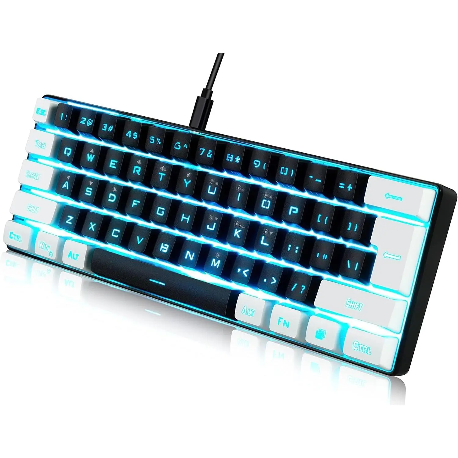 Backlit 64-Key USB Wired Mini Keyboard, Ultra-Compact Mute Click Portable Keyboard for Gaming, PC Gamer Typist, Travel Business Trip (Style 1), Keyboards For Gaming