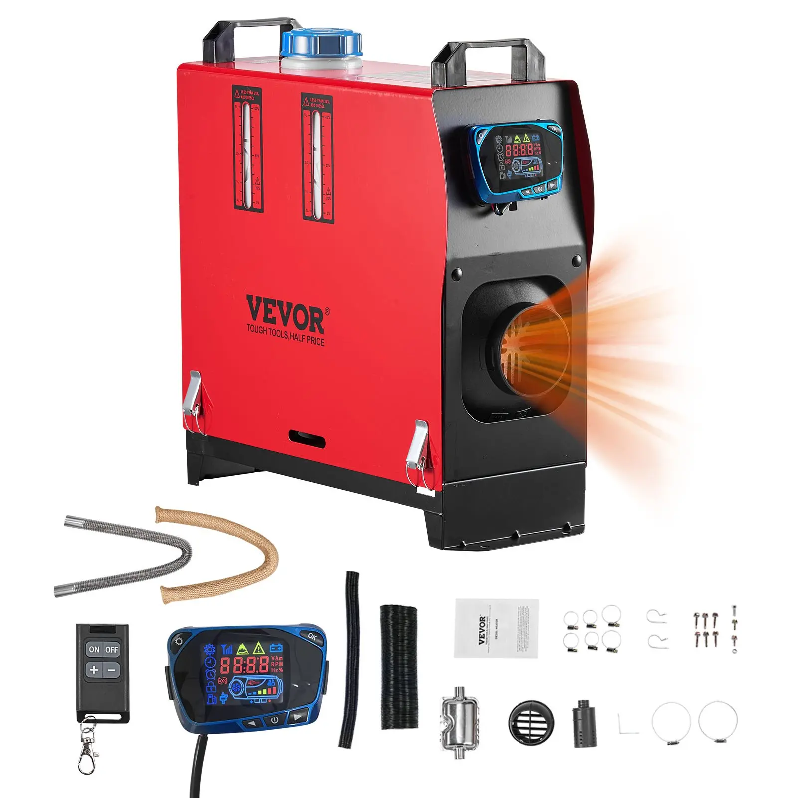 VEVOR Diesel Air Heater, 8 kW DC12-24V, Fast Heating Diesel Parking Heater with Remote Control and Blue LCD Switch, Low Noise, Pre-Heating Function, for RV, Truck, Camper, Van, Boat and Trailer