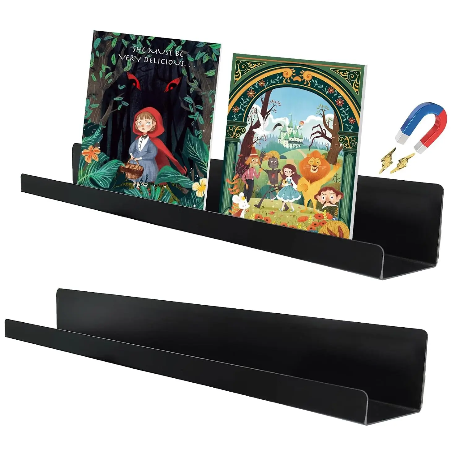 2 Pack Magnetic Book Shelf for Whiteboard Classroom, 17 Inch Magnetic Shelf Metal Floating Book Shelves Heavy Duty Magnetic Book Display Shelf Magnetic Book Holder for Office and Classroom, Teacher