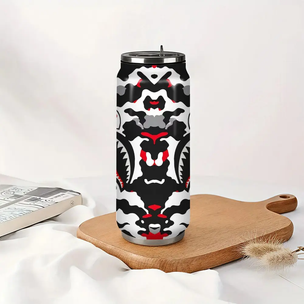 1pc 17oz Insulated Can Cup, Camouflage Shark Mouth Print Stainless Steel Water Bottle, Leak-Proof, Cold Retention, Ideal for Sports and Camping, Insulated Water Bottles