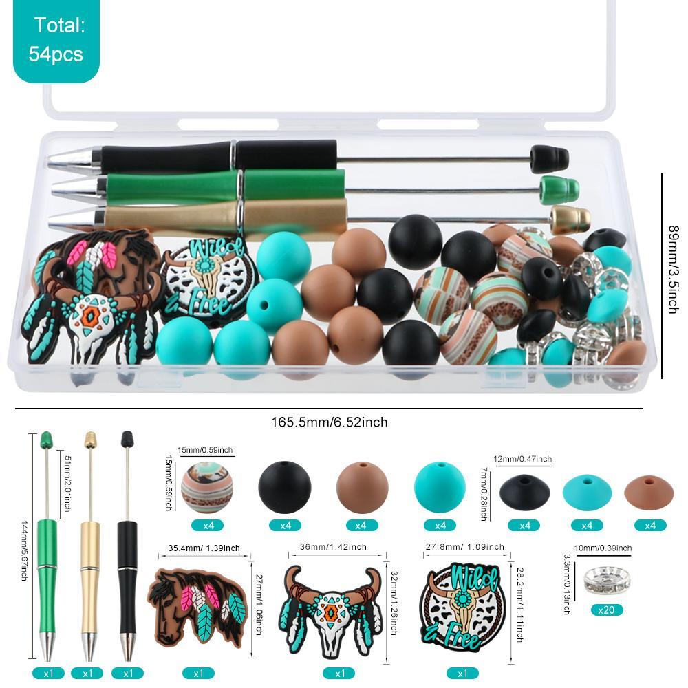 Animal Silicone Focal Beads Set, 54pieces/Box Printed Round and Lentil Beads, DIY Jewelry and Pen-Making Kit