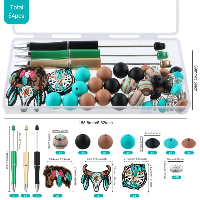 Animal Silicone Focal Beads Set, 54pieces/Box Printed Round and Lentil Beads, DIY Jewelry and Pen-Making Kit