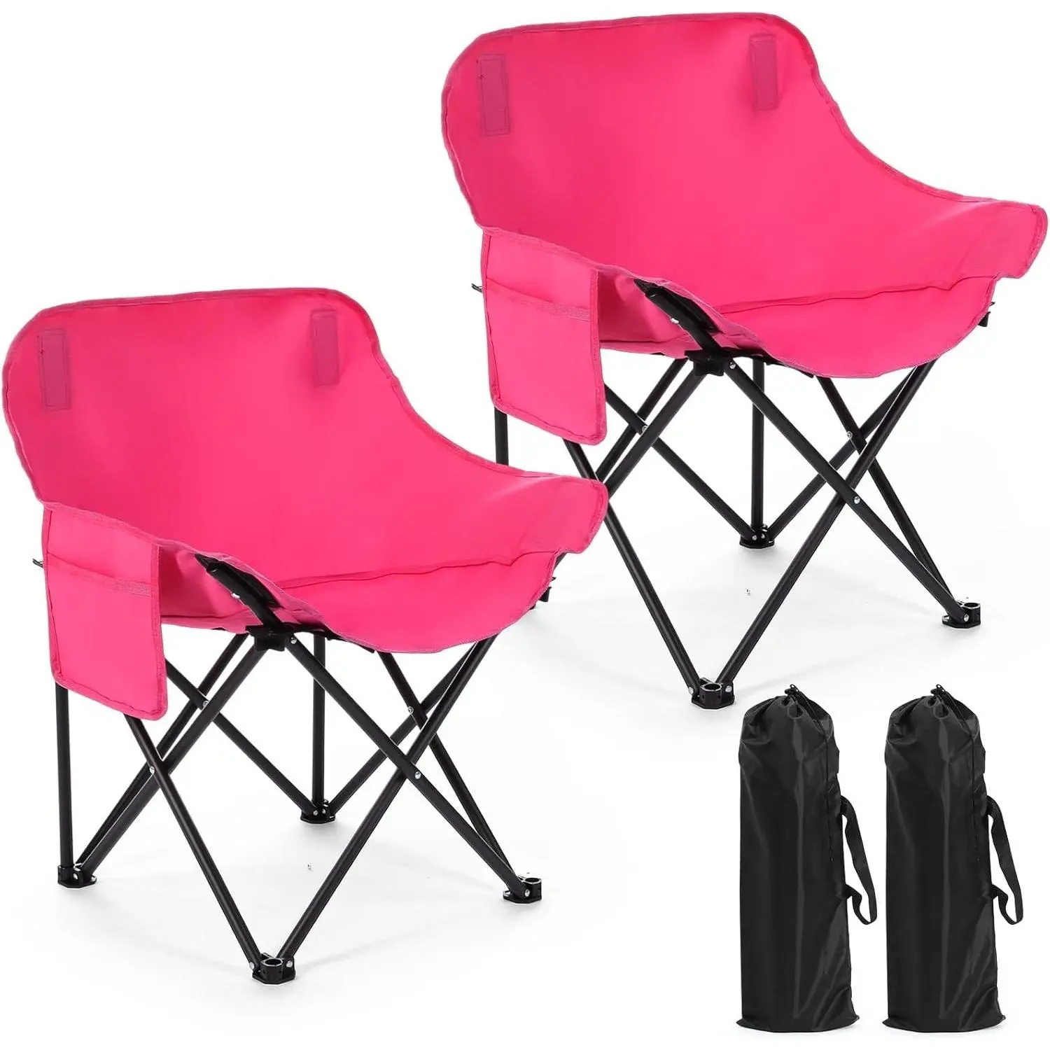 2-Pack Compact Portable Folding Moon Camping Chairs with Carry Bag, 600D Oxford, 330lb Weight Capacity, for Travel Picnic (Pink)