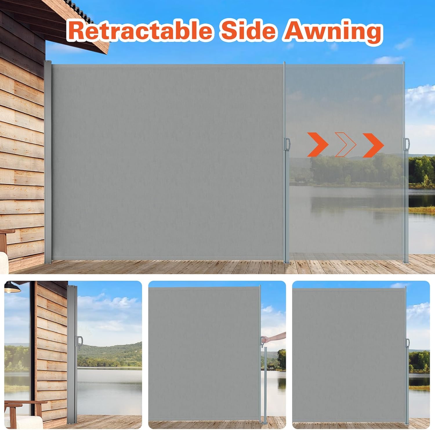 Retractable Side Awning Outdoor Privacy Screen, UV Resistant & Waterproof Folding Room Divider Fence, Windproof Patio Sunshade for Backyard, Garden, Balcony and Commercial Use