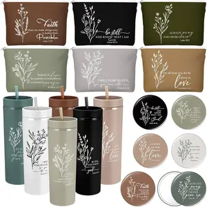 Fumete 6 Sets Christian Women Gifts for Bible Verse Skinny Tumbler with Lid Straw Religious Cosmetic Bag Compact Mirrors for Nurse Teacher Sunday School Appreciation Fathers Day Gift (Classic Color)