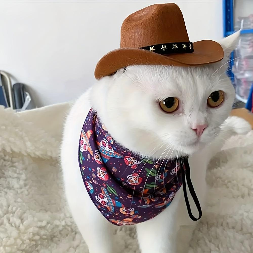 1pc Mini Cowboy Pet Hat with Tether for Small Dogs and Cats - Machine Washable, All-Season Polyester Woven Accessory for Holiday Parties and Outings, Breed-Specific Design