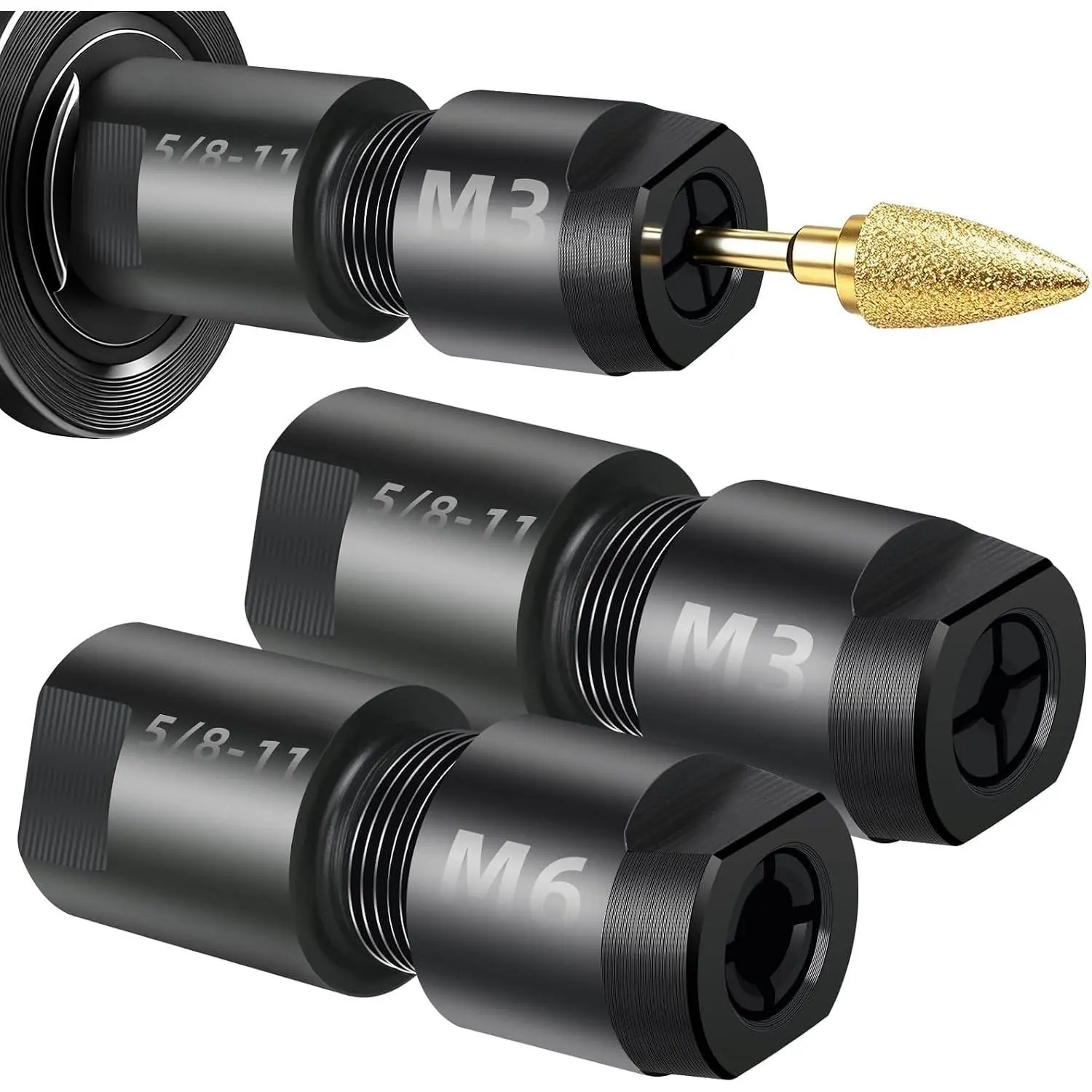 2 count Angle  to   Adapter, 5/8"-11 Thread Converter with 1/4" & 1/8" Collet Chuck, Heavy Duty Extension Rod for  Carving Metal Polishing Rotary Burrs